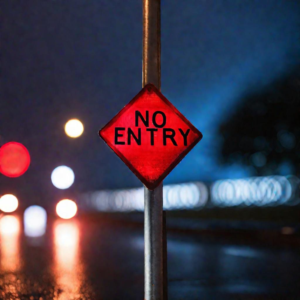 Крупный план знака «Въезд запрещен» на фоне дождя