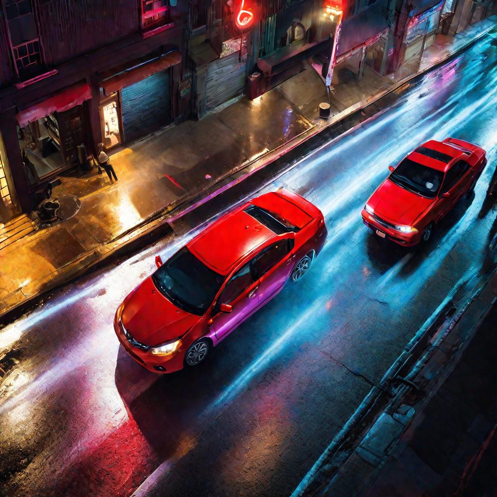 Столкновение двух машин ночью на мокрой дороге
